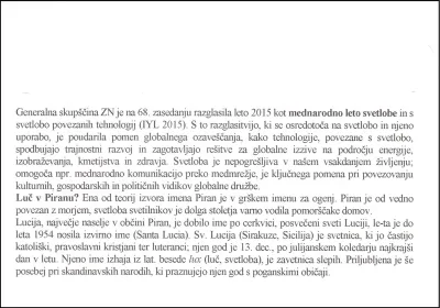 MEDNARODNO LETO SVETLOBE - SVETILNIK